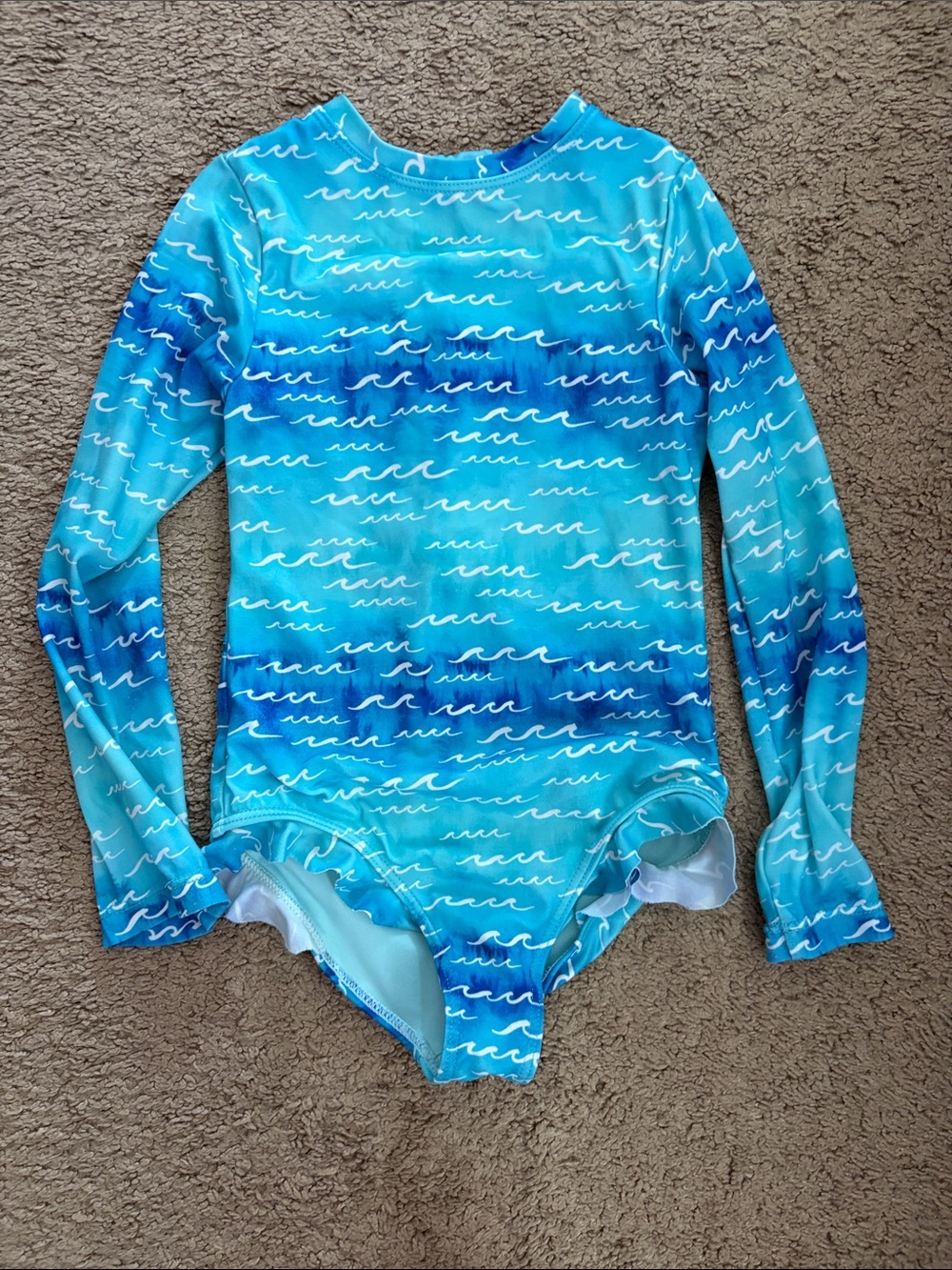 💙Cocomoon 4t Long-Sleeve Blue Wave Print One-Piece Swimsuit Like New💙